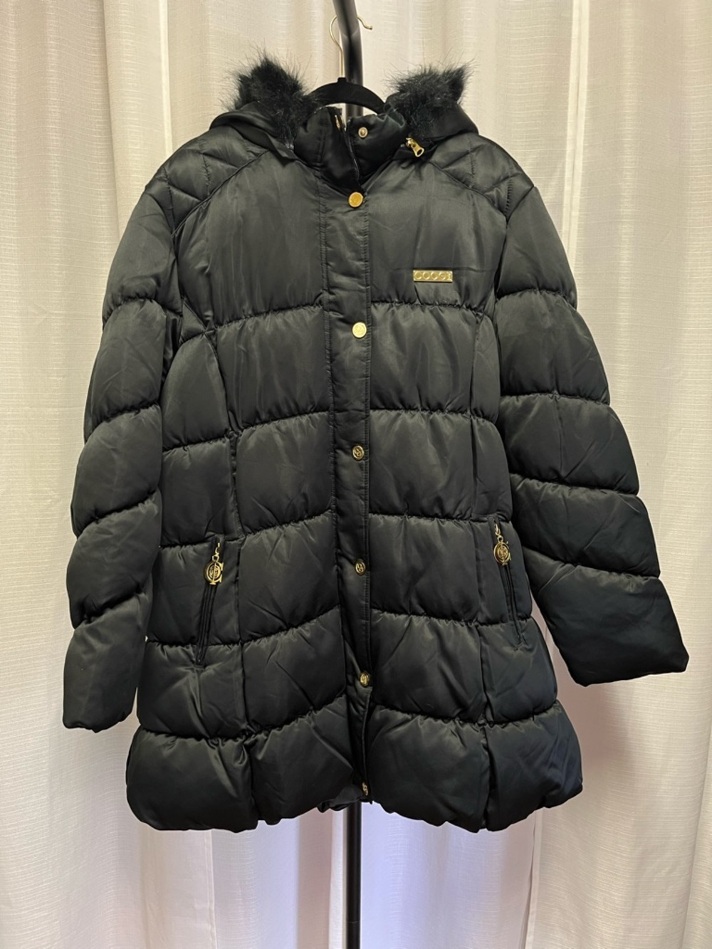 Coogi brand quilted puffer jacket black with gold accents | size 3x